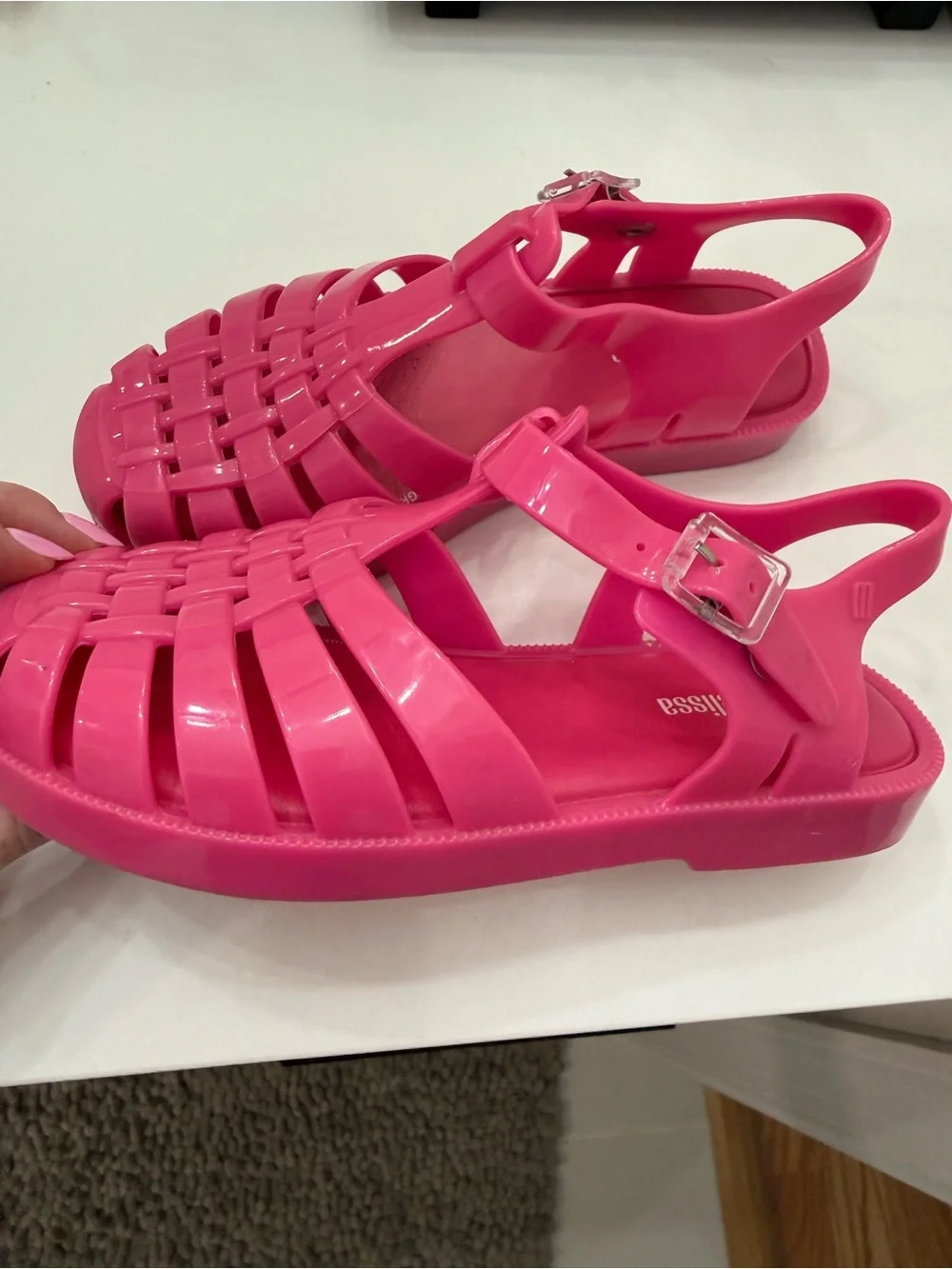 Mini Melissa Bright Pink Woven Jelly Sandals